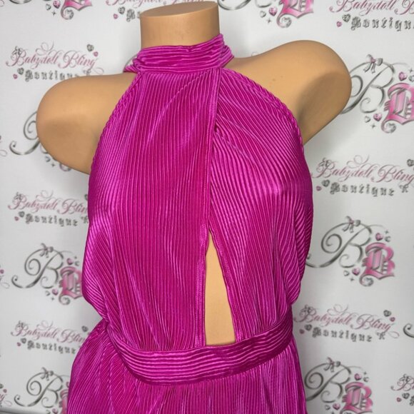 Sincerely Jules High Neck Pleated Dress Womens Size L Fuchsia Pink mini sexy y2k - Picture 2 of 10